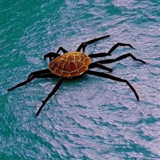 Prompt: “giant spider fight against giant turtle in the middle of the sea”