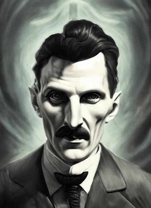 Image similar to biohazard portrait of nikola tesla from bioshock, au naturel, hyper detailed, digital art, trending in artstation, cinematic lighting, studio quality, smooth render, unreal engine 5 rendered, octane rendered, art style by klimt and nixeu and ian sprigger and wlop and krenz cushart