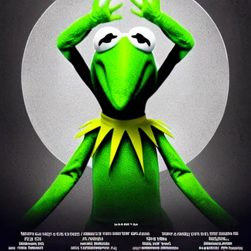 Image similar to Kermit the frog as a superhero, film poster, 4k