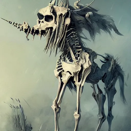 Image similar to a skeleton unicorn,digital art,ultra realistic,ultra detailed,art by greg rutkowski