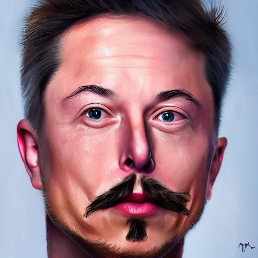 Image similar to elon elon with extra scratchy mcpatchy facial hair and a wispy fu manchu, photorealistic digital painting