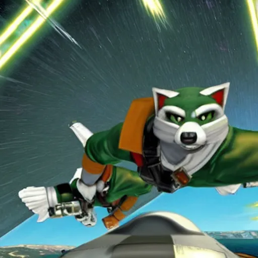 Prompt: screenshot of fox mccloud from star fox in top gun 1 9 8 6