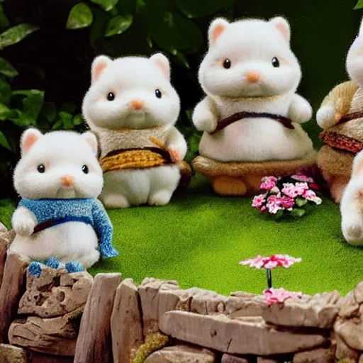 Image similar to lord of the rings calico critters in the shire