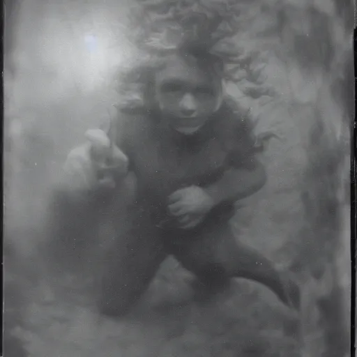 Prompt: tintype photo, underwater, huge monster