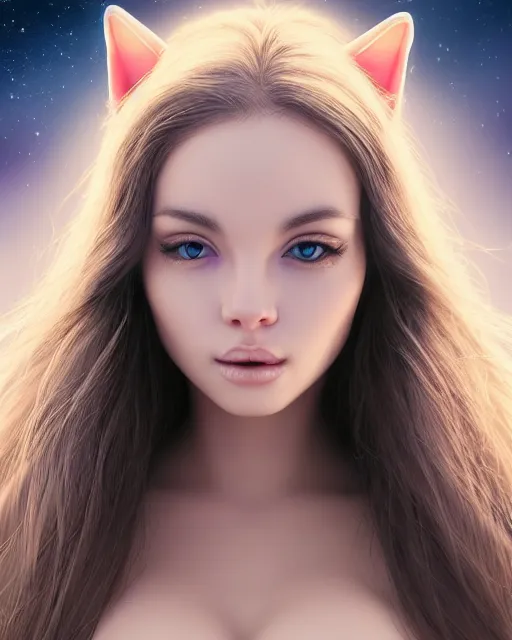 Image similar to a kitten on a rocket, photo, ultra detail, photoreal, professionally retouched, soft moonlight lighting, shiny plastic bikini, realistic, smooth face, goddess, luscious lips, perfect eyes, wide angle, sharp focus on eyes, 8 k high definition, insanely detailed, intricate, elegant, art by artgerm and wlop