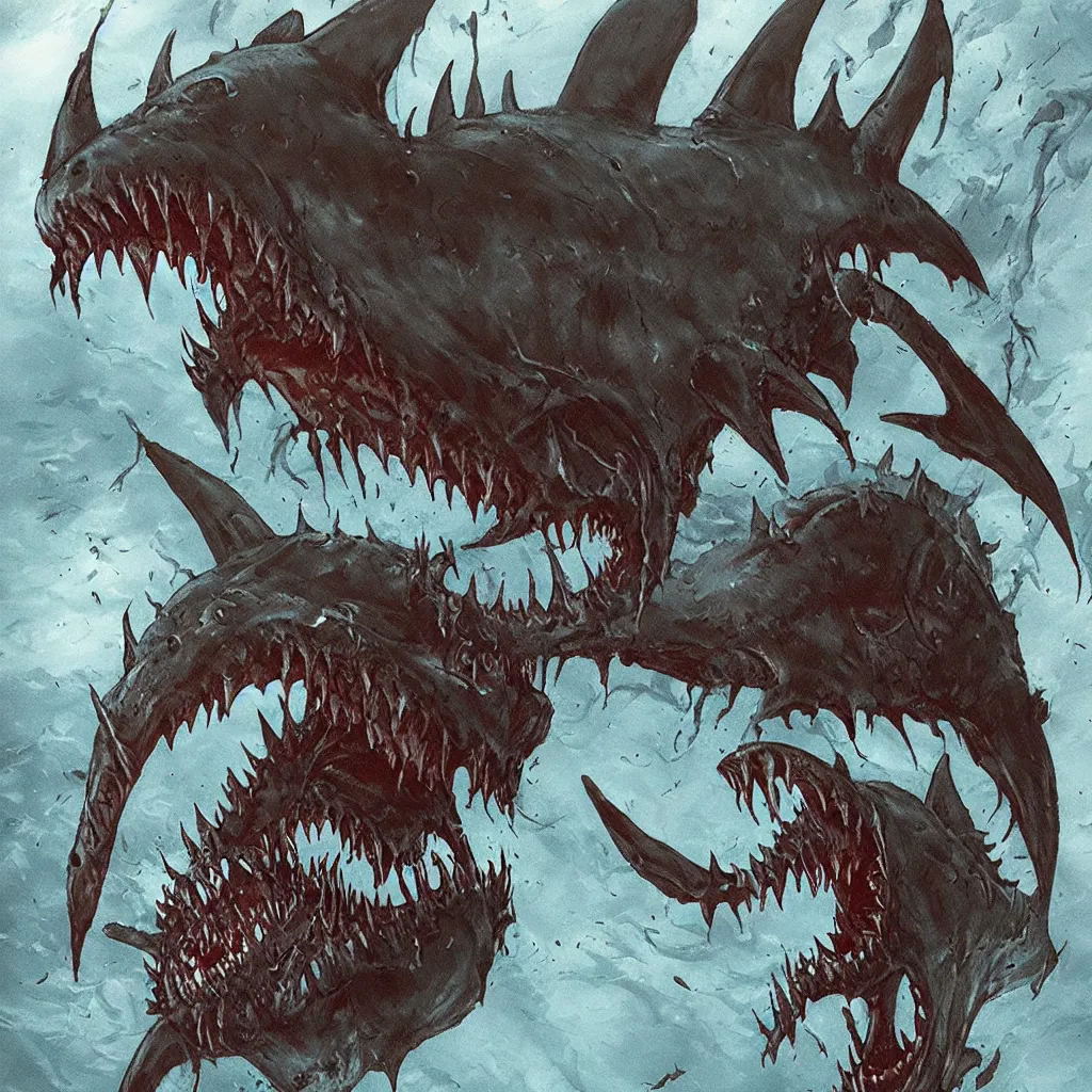 Prompt: horrific and demonic shark creature