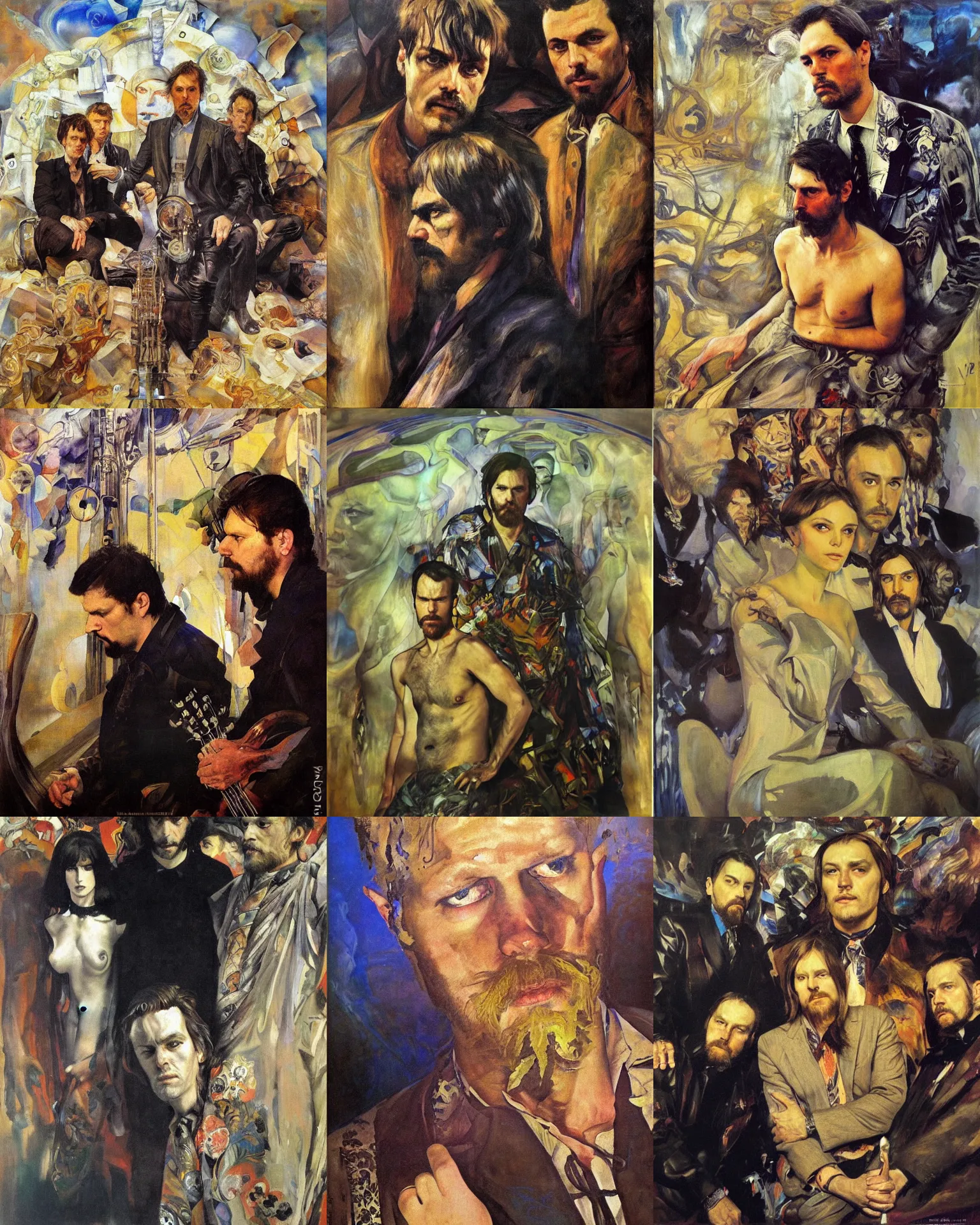 Prompt: portrait by nikolay feshin and valentin serov and and mikhail vrubel, oil on canvas. Progressive rock album cover, Cinematic, hyper realism, dramatic lighting, high detail