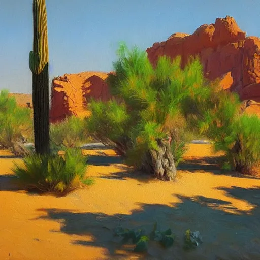 Prompt: a painting of desert oasis by alexandr averin, dramatic lighting