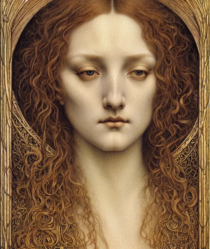 Image similar to detailed realistic beautiful young medieval queen face portrait by jean delville, gustave dore and marco mazzoni, art nouveau, symbolist, visionary, gothic, pre - raphaelite. horizontal symmetry