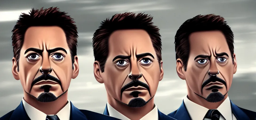 Image similar to a very high resolution image of tony stark. from an episode of the office with micheal scott. photorealistic, photography