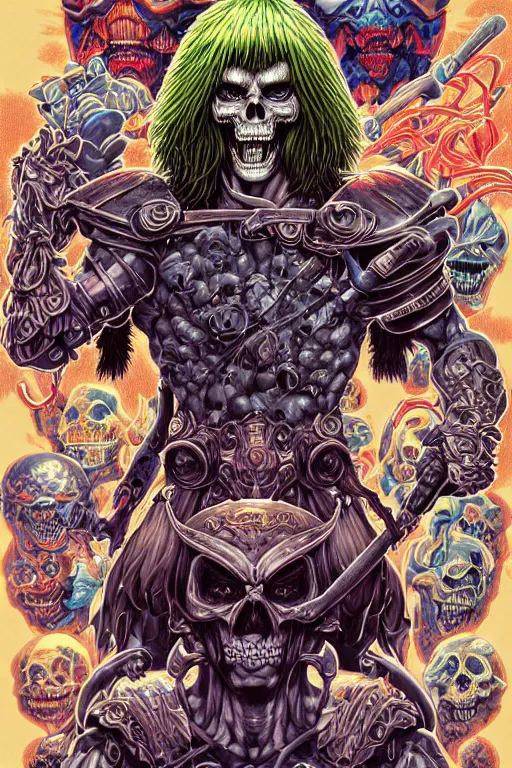 Image similar to portrait of crazy he - man skeletor, symmetrical, by yoichi hatakenaka, masamune shirow, josan gonzales and dan mumford, ayami kojima, takato yamamoto, barclay shaw, karol bak, yukito kishiro