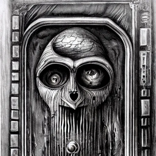 Prompt: hr giger a door that leads to anger