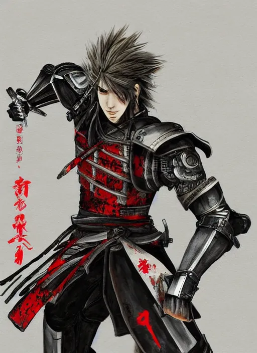 Image similar to samurai jetstream sam, feudal japan, painting, ukiyo, high quality, [ [ metal gear rising revengeance [ ], smiling