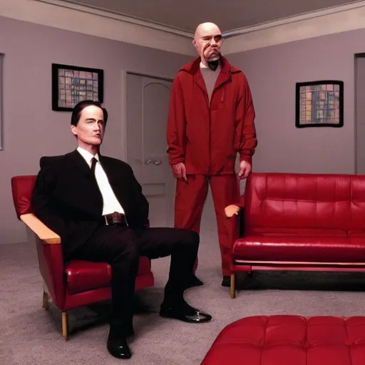 Image similar to twin peaks the red room, agent cooper, walter white