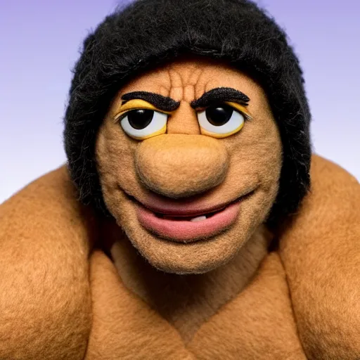 Image similar to dwayne johnson as a muppet. highly detailed felt. hyper real photo. 4 k.