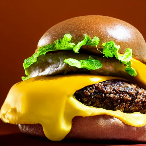 Image similar to juicy vegan hamburger topped with avocado and onion and a vegan fried egg, little chicken head inside the hamburger, crispy buns, 8 k resolution, professional food photography, studio lighting, sharp focus, hyper - detailed