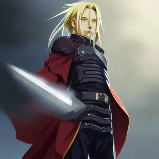 Image similar to Edward Elric from Fullmetal Alchemist, fantasy, intricate, elegant, highly detailed, digital painting, artstation, concept art, matte, sharp focus, illustration, art by Artgerm and Greg Rutkowski and Alphonse Mucha