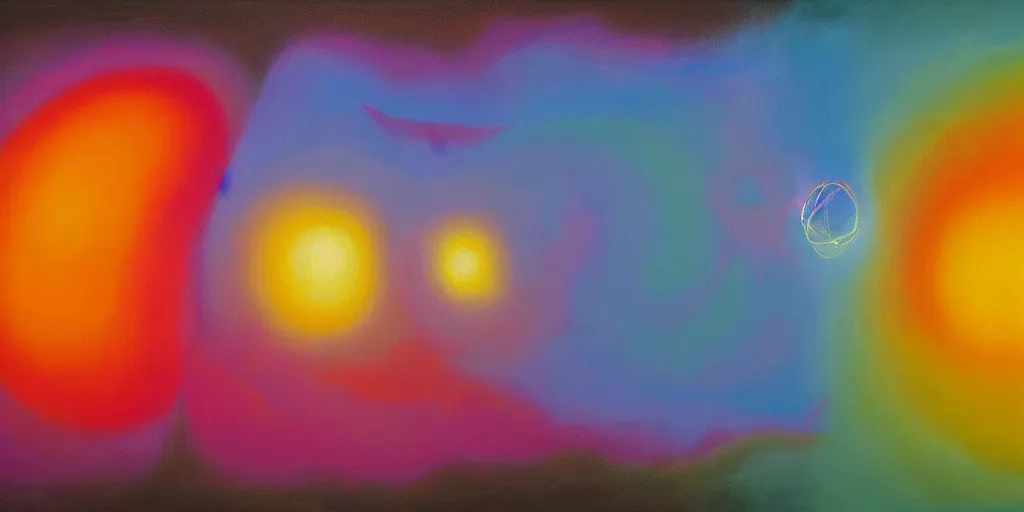 Image similar to the inner structure of quantum reality waves. Oil on canvas. Modern painting. Agnes Pelton. Zao Wou-ki. Peter Max.