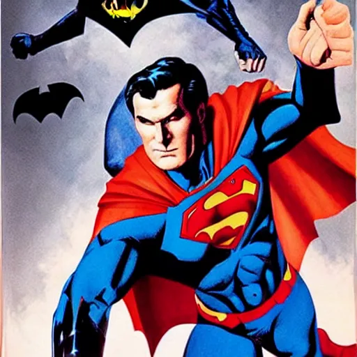 Prompt: batman and superman in a comic book poster illustrated by alex ross