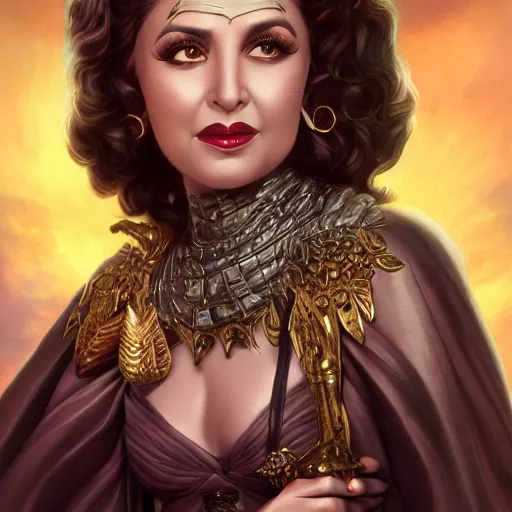 Image similar to a detailed fantasy character portrait of faten hamama as goddess of noir films by lauri blank, artgerm, evelyn de morgan, 8K, 50mm lens