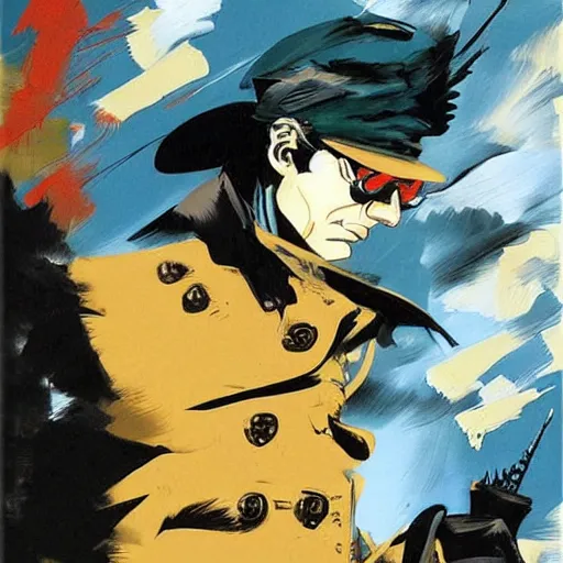 Image similar to corto maltese in jojo pose, oil on canvas by dave mckean and yoji shinkawa