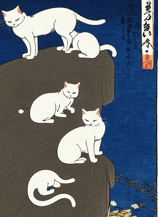 Prompt: whitecat with 2 baby white cats of utagawa hiroshige, digital painting 4 k uhd image, highly detailed