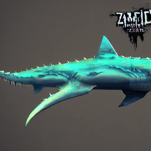 Image similar to zombified tribal shark full body profile, trending on artstation, ultra fine detailed, hyper detailed, hd, concept art, digital painting