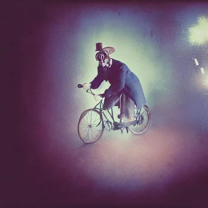 Image similar to kodak portra 4 0 0, wetplate, muted colours, blueberry, 1 9 1 0 s style, motion blur, portrait photo of a backdrop, explosions, rockets, sparkling, arcane's jinx, aka powder, by georges melies and by britt marling