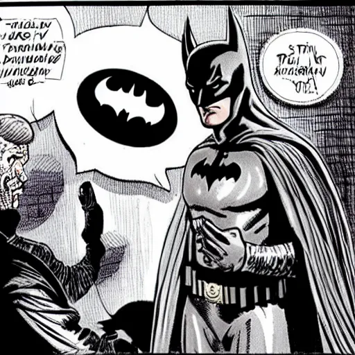 Image similar to batman discussing problems with philosophers, drawn by Junji Ito