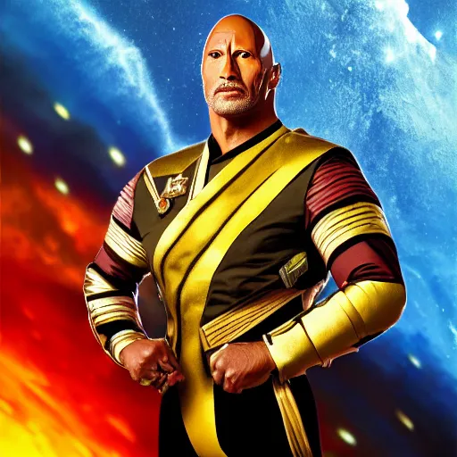 Image similar to a full body portrait of klingon dwayne johnson as a star fleet officer from star trek next generation dressed in full uniform, ultra rendered extreme realism and detail, 8 k, highly detailed, realistic, completely framed, hyper realistic, colorful, direct lighting, 3 5 mm photo, photorealistic, sharp focus