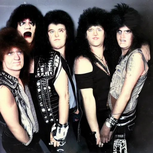 Prompt: 1 9 8 0 s hair metal band promo photo, fine detailed, photorealistic, portrait