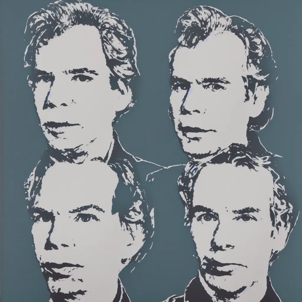 Image similar to individual silk screen portrait of jeff koons by andy warhol