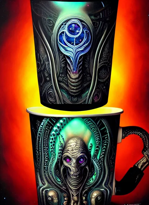 Image similar to cosmic lovecraft giger fractal cups portrait, pixar style, by tristan eaton stanley artgerm and tom bagshaw.