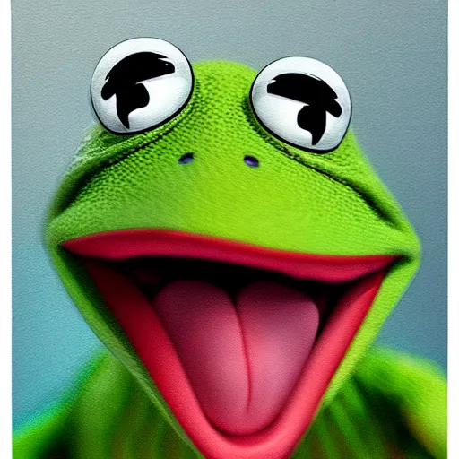 Prompt: A beautiful hyper realistic detailed concept art portrait of Kermit the Frog screaming at a cop, center framing, soft focus, natural lighting, f2, 50mm, hasselblad, film grain, portrait lighting, light leaks