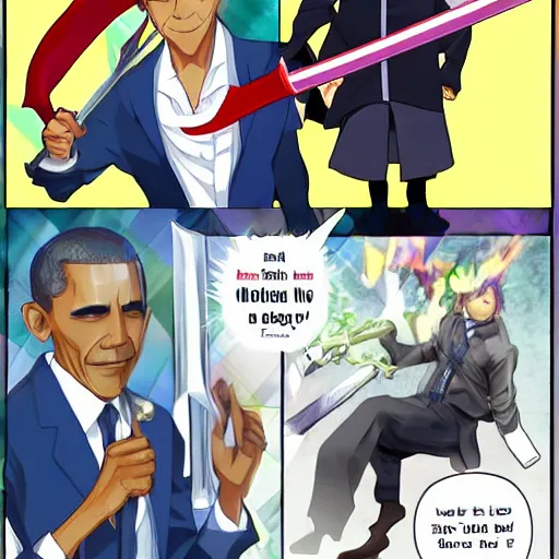 Image similar to obama as an anime swordfighter