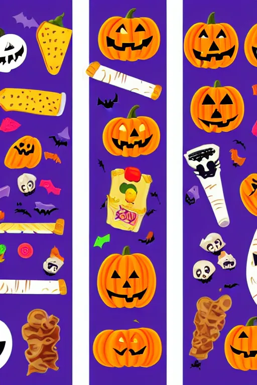 Image similar to collection of halloween food and candies, sticker, andromorphic, colorful, illustration, highly detailed, simple, smooth and clean vector curves, no jagged lines, vector art, smooth