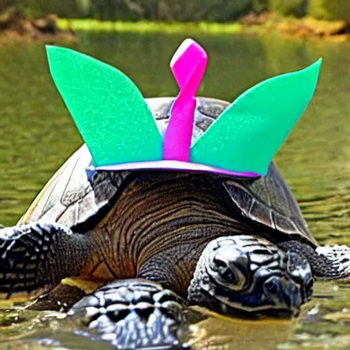 Image similar to party hats on turtles