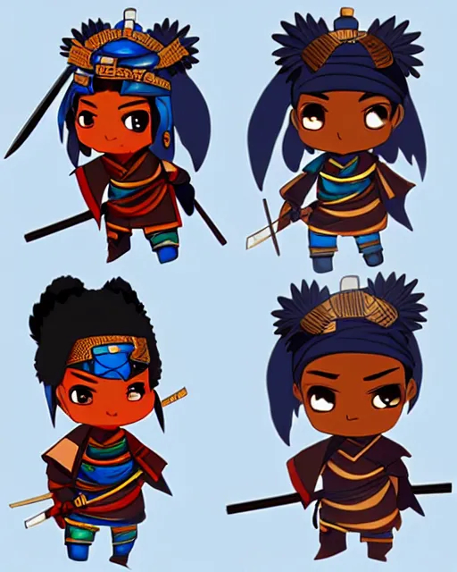 Prompt: a cute african samurai warrior, cute chibi anime style, artstation, deviantart, pinterest, yasuke 5 0 0 px models