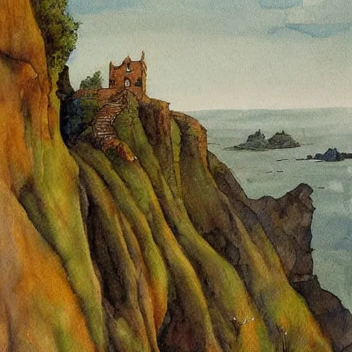 Image similar to Beautiful artwork chilling house in the edge of a cliff detailed painting by Anton pieck