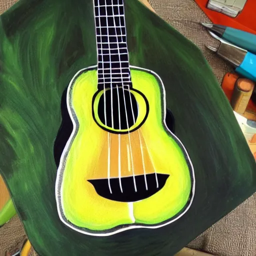 Image similar to avocado ukulele painted by kalho