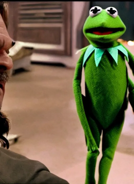 Image similar to film still of Kermit the Frog as Martin Riggs in Lethal Weapon, 4k