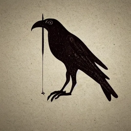 Image similar to a medieval logo illustrating a crow made out of metal