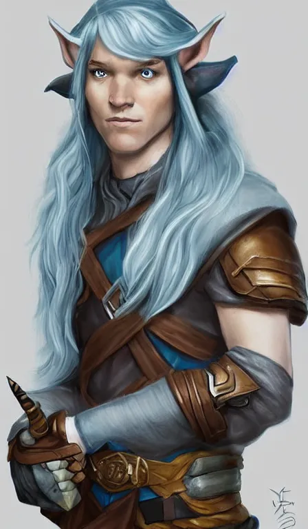 Prompt: cute whimsical half - elf sorcerer rogue with lightning, chris pratt light grey - blue hair, d & d, fantasy, portrait, highly detailed, digital painting