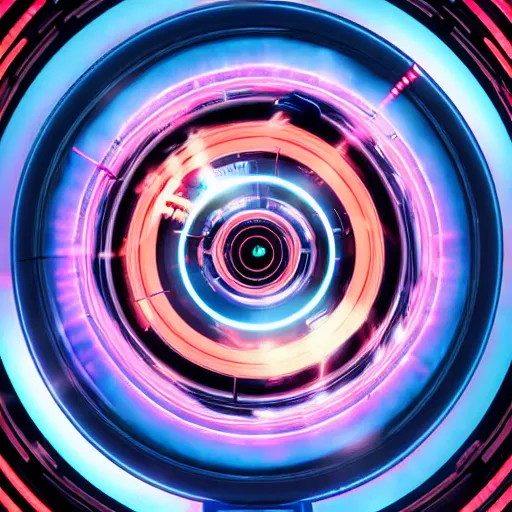 Prompt: horizontal centered neon cyberpunk distortion field electron eyeball with concentric data rings around it, glowing, fantasy, networking, camera shutter iris, singularity, clouds, circuitry, explosion, dramatic, intricate, elegant, highly detailed, digital painting, network, artstation, concept art, smooth, sharp focus, illustration, octane render