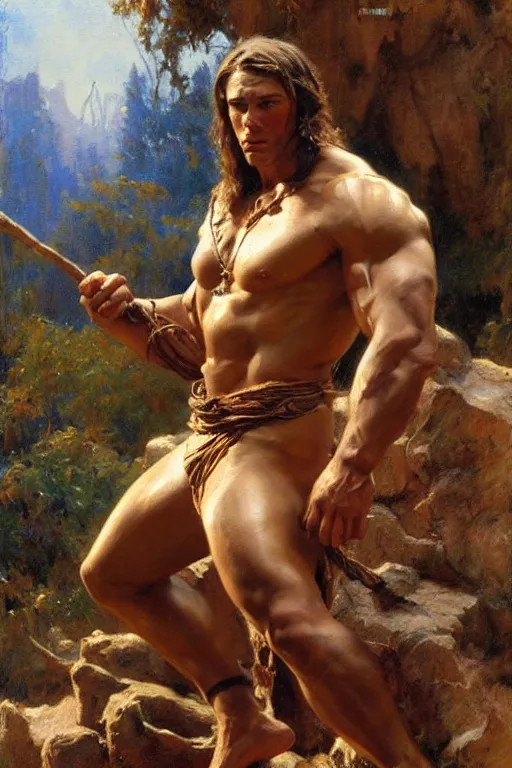 Prompt: muscular tarzan, highly detailed painting by gaston bussiere, craig mullins, j. c. leyendecker 8 k