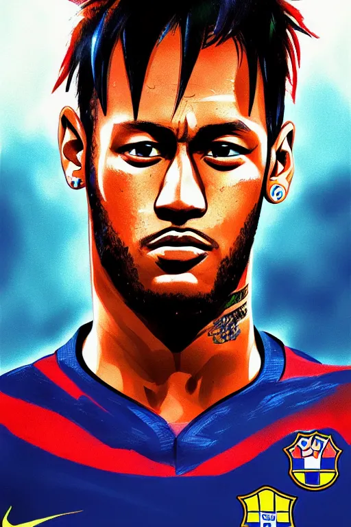 neymar, manga cover art, detailed color portrait