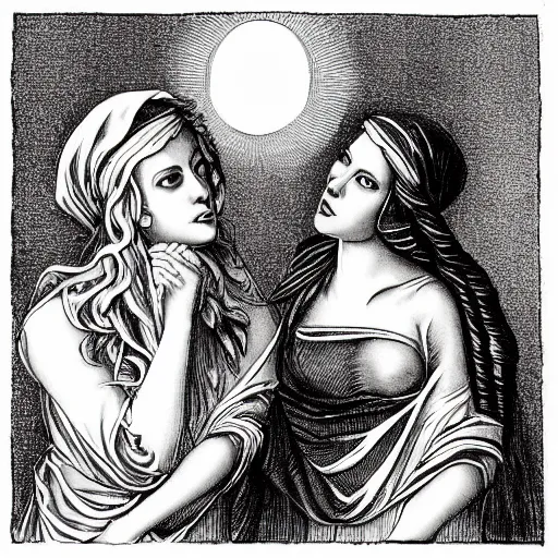 Prompt: “ eve and lilith arguing, biblical, realistic, vivid, artistic ”