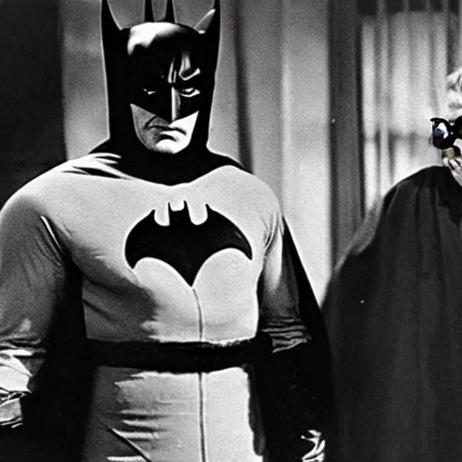 Prompt: still from the 1 9 6 0 s batman tv series showing batman fighting the joker