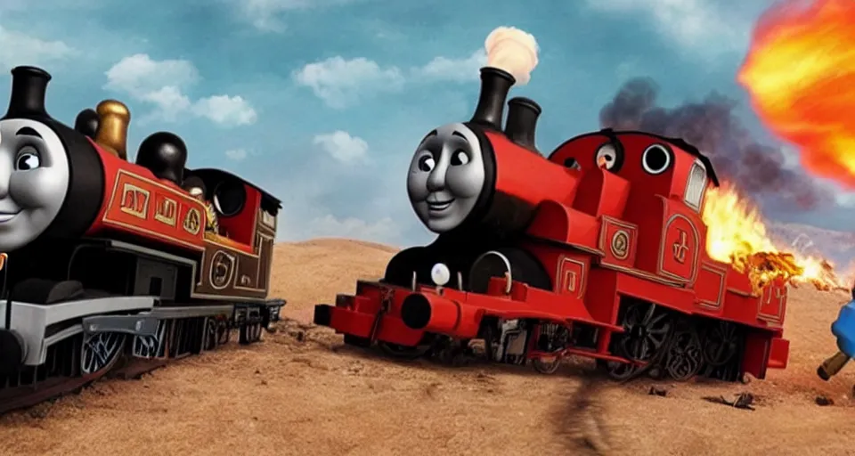 Image similar to Thomas the Tank Engine with fire in MAD MAX: FURY ROAD