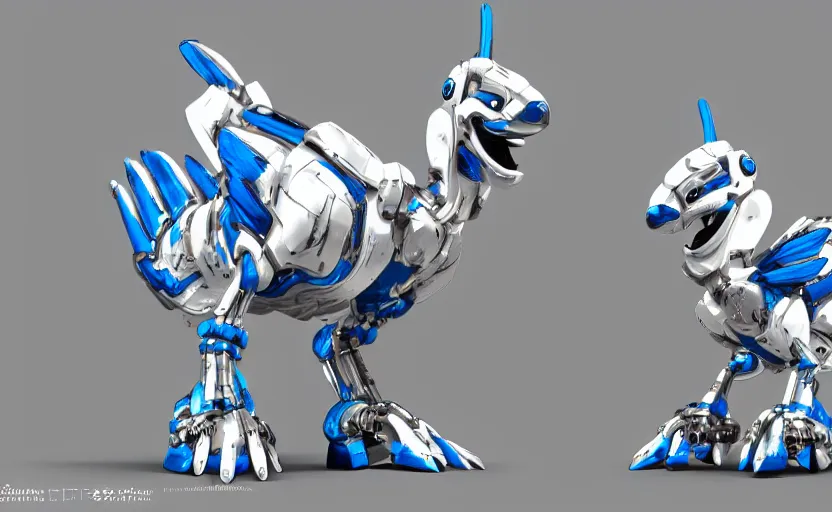 Image similar to cute robotic griffin, white and blue metal, in the style of Pixar, CGI, trending on art station, 8K